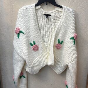 Forever 21 White Sweater with Pink Floral Details